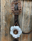 Dark Oil Copper Dot White and Topaz Browband / One Ear Tack Set