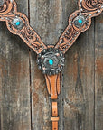 Silver Buckstitch with Turquoise Browband / One Ear / Breastcollar Tack Set