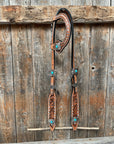 Silver Buckstitch with Turquoise Browband / One Ear / Breastcollar Tack Set