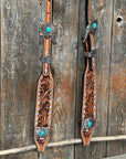 Silver Buckstitch with Turquoise Browband / One Ear / Breastcollar Tack Set