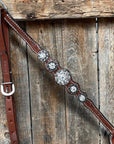 Medium Oil Floral Scalloped Clear Browband / One Ear / Breastcollar Buckstitch Tack Set