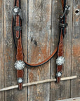 Medium Oil Floral Scalloped Clear Browband / One Ear / Breastcollar Buckstitch Tack Set