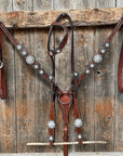 Medium Oil Floral Scalloped Clear Browband / One Ear / Breastcollar Buckstitch Tack Set