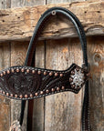 Dark Oil Floral Copper Dot Clear Browband / One Ear / Breastcollar Buckstitch Tack Set
