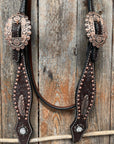 Dark Oil Floral Copper Dot Clear Browband / One Ear / Breastcollar Buckstitch Tack Set