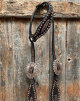 Dark Oil Floral Copper Dot Clear Browband / One Ear / Breastcollar Buckstitch Tack Set