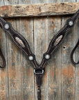 Dark Oil Floral Copper Dot Clear Browband / One Ear / Breastcollar Buckstitch Tack Set