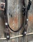 Dark Oil Floral Tooled Roses Browband & Breastcollar Tack Set