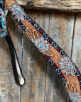 Two Toned Hand Painted Flower Turquoise/Ruby Browband/One Ear Tack Set