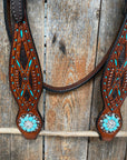 Hand Painted Two Tone Clear/Turquoise Browband / One Ear / Breastcollar Tack Set