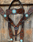 Hand Painted Two Tone Clear/Turquoise Browband / One Ear / Breastcollar Tack Set