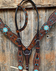 Hand Painted Two Tone Clear/Turquoise Browband / One Ear / Breastcollar Tack Set