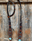 Hand Painted Two Tone Clear/Turquoise Browband / One Ear / Breastcollar Tack Set