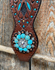 Hand Painted Two Tone Clear/Turquoise Browband / One Ear / Breastcollar Tack Set
