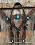 Dark Oil Hand Painted Turquoise Browband/ Breastcollar Tack Set