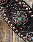 Dark Oil Floral Copper Dot & Turquoise Browband Headstall / Breastcollar Tack Set