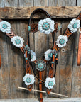 Zebra Turquoise and White Browband / Breastcollar Tack Set