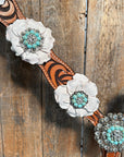 Zebra Turquoise and White Browband / Breastcollar Tack Set