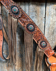 Honey Colored Floral Copper and Turquoise Tack Set