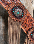 Honey Colored Floral Copper and Turquoise Tack Set