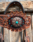 Honey Colored Floral Copper and Turquoise Tack Set