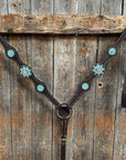 Dark Oil Basketweave Turquoise and Clear Browband Tack Set
