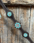 Dark Oil Basketweave Turquoise and Clear Browband Tack Set