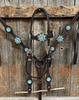 Dark Oil Basketweave Turquoise and Clear Browband Tack Set