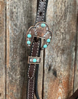 Dark Oil Basketweave Turquoise and Clear Browband Tack Set