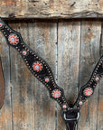 Dark Oil Floral Copper Dot Copper and Coral Browband / Breastcollar Tack Set