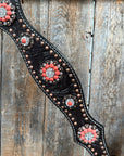 Dark Oil Floral Copper Dot Copper and Coral Browband / Breastcollar Tack Set