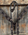 Copper Dot Honeycomb Rose Browband / One Ear Tack Set