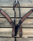 Two Tone Honeycomb Copper Flower Browband/One Ear Headstall & Breastcollar Tack Set