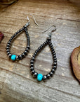 Smaller Sterling saucer Silver Pearls earrings teardrop - With Turquoise