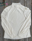 Pearl Mock Neck Velvet Ribbed Top