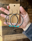 Big Sterling Silver Pearls Hoops with turquoise