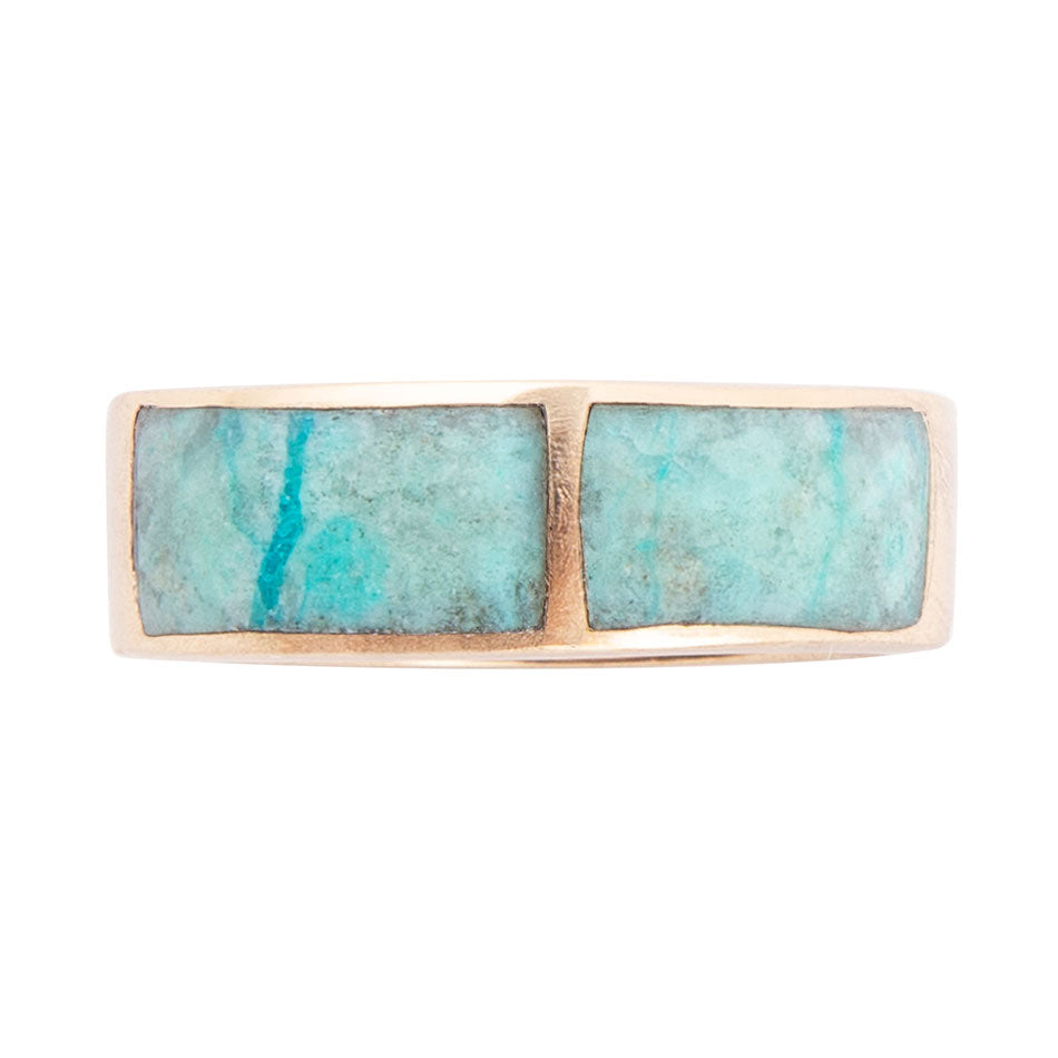 Inlay Blue Chrysocolla and Golden Band Ring