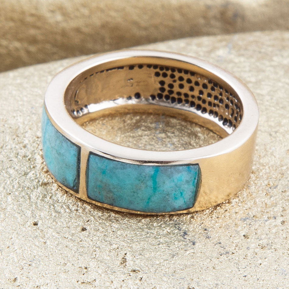 Inlay Blue Chrysocolla and Golden Band Ring