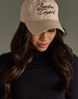 Bourbon Cowgirl Script Embroidered Baseball Hat -Tan