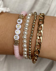 Gold 4PCS MAMA Pearls Beaded Chain Bracelets Set