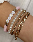 Gold 4PCS MAMA Pearls Beaded Chain Bracelets Set
