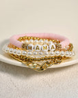 Gold 4PCS MAMA Pearls Beaded Chain Bracelets Set