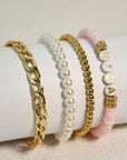 Gold 4PCS MAMA Pearls Beaded Chain Bracelets Set