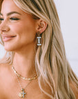 Brown Glittering Football Pendant Earrings