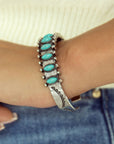 Green Boho Turquoise Gem Beaded Open Bracelet