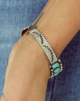 Green Boho Turquoise Gem Beaded Open Bracelet