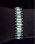 Green Boho Turquoise Gem Beaded Open Bracelet