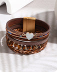 Brown Glittering Heart Accent Multi-layer Vintage Bracelet