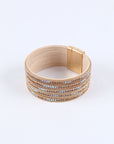 Gold Full Diamond Leather Wide Edge Magnetic Buckle Bracelet