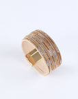 Gold Full Diamond Leather Wide Edge Magnetic Buckle Bracelet